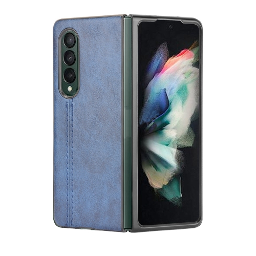 

For Samsung Galaxy Z Fold3 5G Shockproof Sewing Cow Pattern Skin PC + PU + TPU Case(Blue)