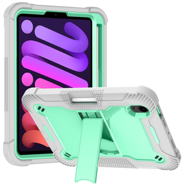 

Silicone + PC Shockproof Protective Tablet Case with Holder For iPad mini 6(Gray + Green)