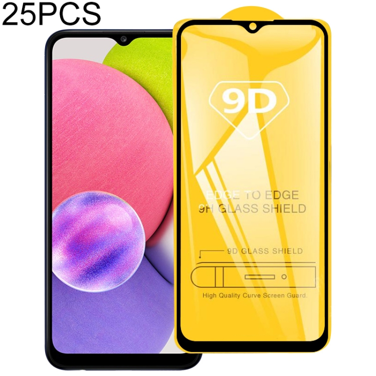 

For Samsung Galaxy A03s 25 PCS 9D Full Glue Full Screen Tempered Glass Film