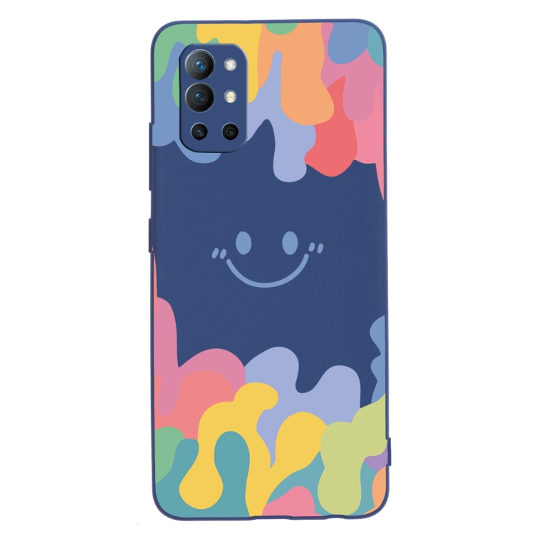 

For OnePlus 9R Painted Smiley Face Pattern Liquid Silicone Shockproof Case(Dark Blue)