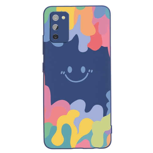 

For Samsung Galaxy A02s EU Version Painted Smiley Face Pattern Liquid Silicone Shockproof Case(Dark Blue)