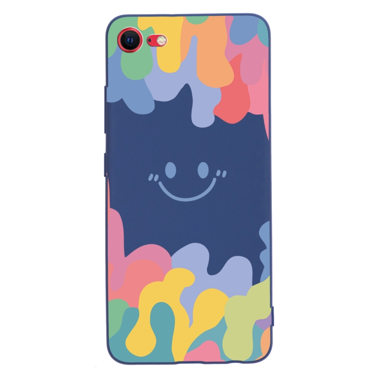 

Painted Smiley Face Pattern Liquid Silicone Shockproof Case For iPhone SE 2022 / SE 2020 / 8 / 7(Dark Blue)