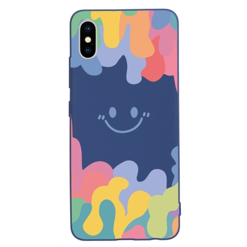 

Painted Smiley Face Pattern Liquid Silicone Shockproof Case For iPhone XS / X(Dark Blue)