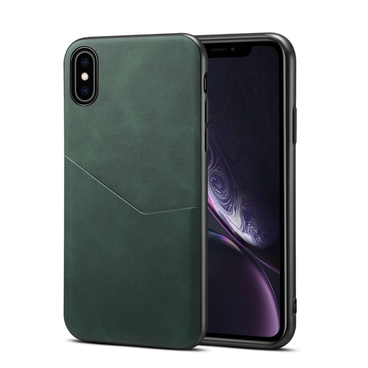

For iPhone X / XS Skin Feel PU + TPU Protective Case with Card Slot(Green)