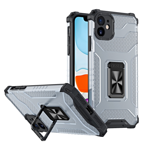 

Armor Clear PC + TPU Shockproof Case with Metal Ring Holder For iPhone 11(Black Transparent)