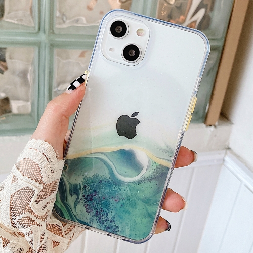 

Marble Pattern Glittery Powder Shockproof TPU + Acrylic Protective Case with Detachable Buttons For iPhone 13 mini(Green)