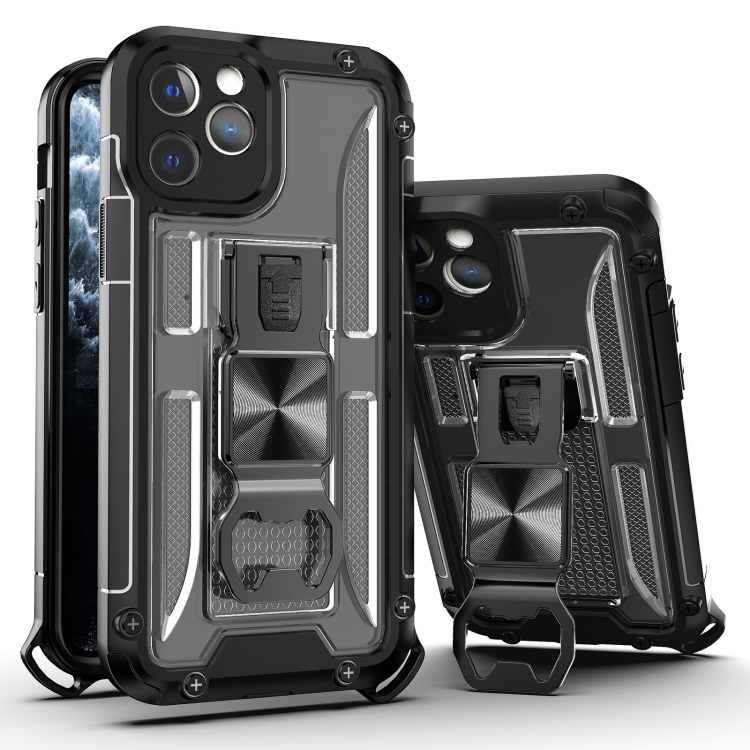 

PC + TPU Shockproof Protective Case with Corkscrew Holder For iPhone 12 Pro(Transparent Black)