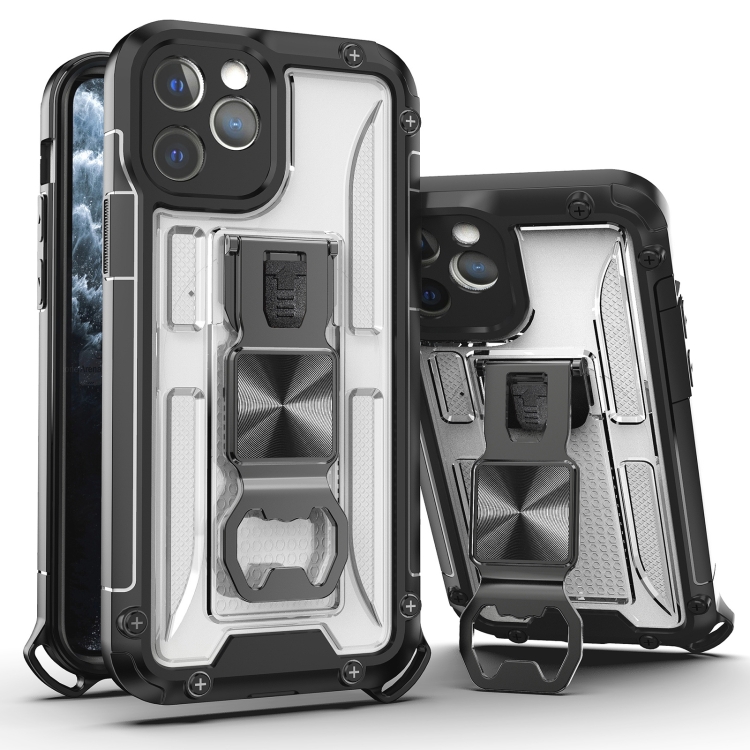 

PC + TPU Shockproof Protective Case with Corkscrew Holder For iPhone 12(Transparent White)