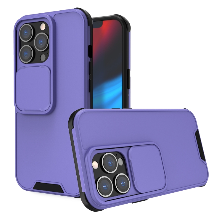 

Up and Down Sliding Camera Cover Design Shockproof TPU + PC Protective Case For iPhone 13 Pro(Purple)