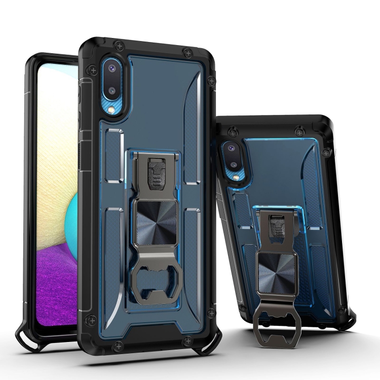 

PC + TPU Shockproof Protective Case with Corkscrew Holder For Samsung Galaxy A02(Sapphire Blue)