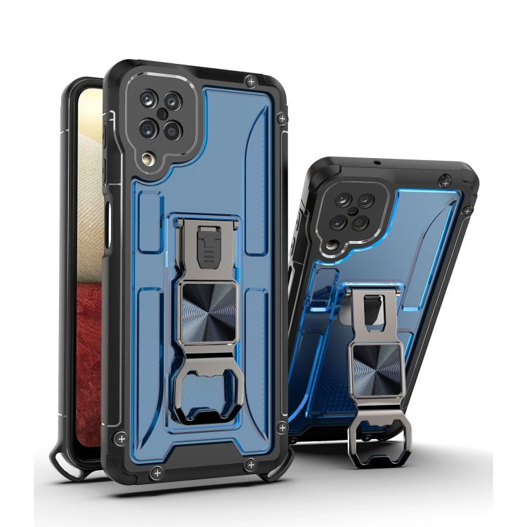 

PC + TPU Shockproof Protective Case with Corkscrew Holder For Samsung Galaxy A12(Sapphire Blue)