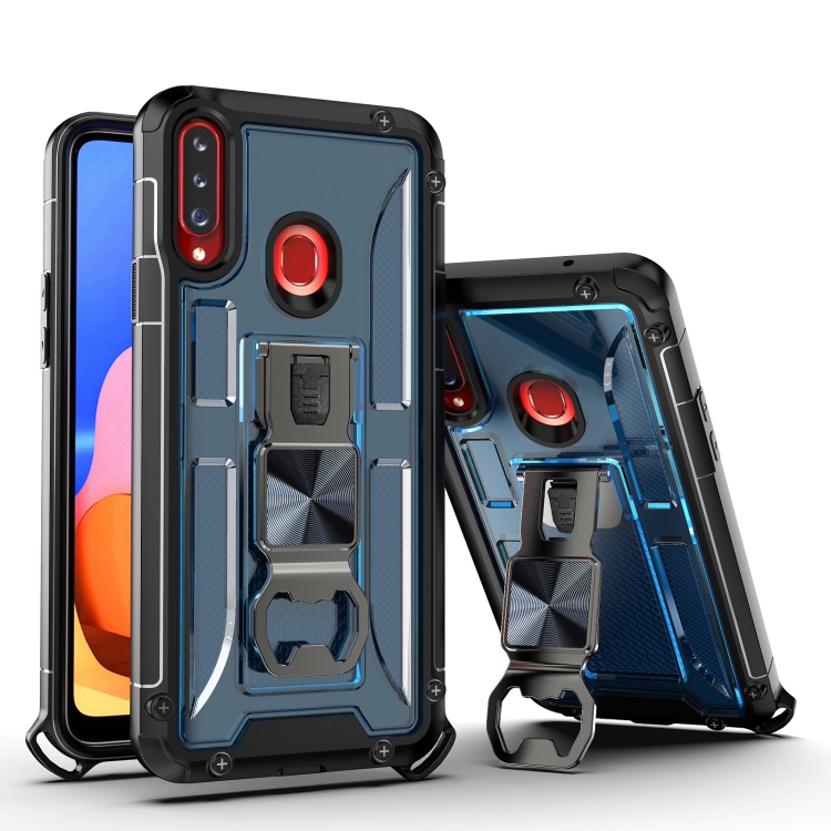 

PC + TPU Shockproof Protective Case with Corkscrew Holder For Samsung Galaxy A20s(Sapphire Blue)