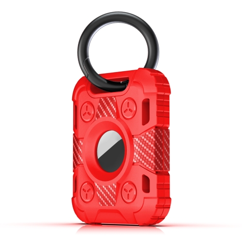 Tank Armor Anti-scratch Shockproof Carbon Fiber TPU Protective Cover Case with Keychain Ring Loop For AirTag(Red), 6922304292488  - buy with discount