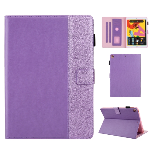 

Glitter Powder Stitching Hot-pressed Changing PU Leather Case with Holder & Card Slots & Sleep / Wake-up Function For iPad 10.2 2021 / 2020 / 2019 / Pro 10.5(Purple)