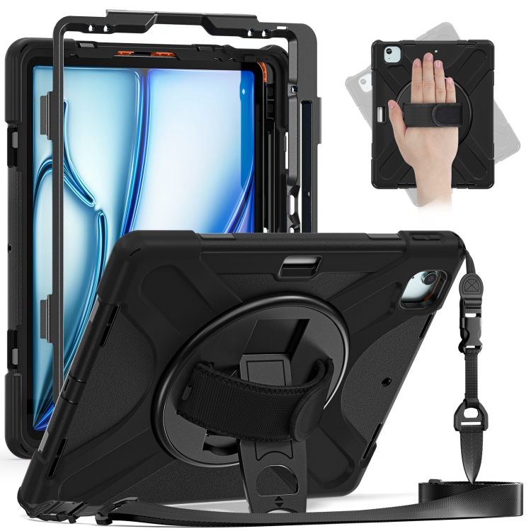 

For iPad Pro 12.9 2021 Silicone + PC Protective Tablet Case with Holder & Shoulder Strap(Black)