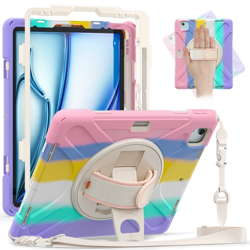 

For iPad Pro 12.9 2021 Silicone + PC Protective Tablet Case with Holder & Shoulder Strap(Colorful Pink)
