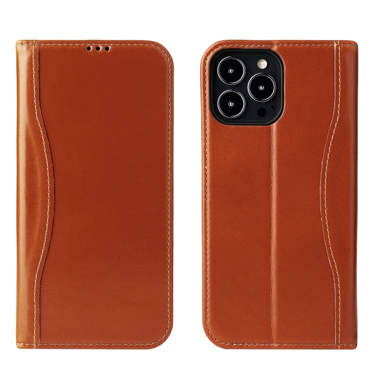 

Genuine Leather Horizontal Flip Leather Case with Holder & Card Slots & Wallet For iPhone 13 Pro Max(Brown)