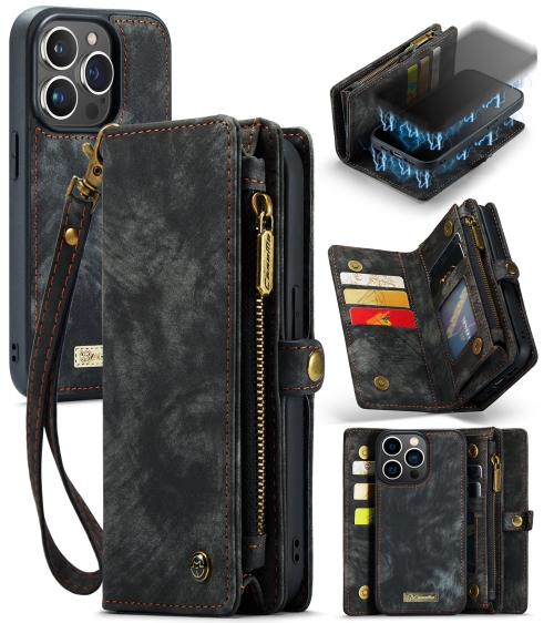 

For iPhone 13 Pro CaseMe-008 Detachable Multifunctional Horizontal Flip Leather Case with Card Slot & Holder & Zipper Wallet & Photo Frame (Black)