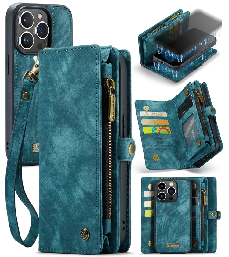 

CaseMe-008 Detachable Multifunctional Horizontal Flip Leather Case with Card Slot & Holder & Zipper Wallet & Photo Frame For iPhone 13 Pro(Blue)