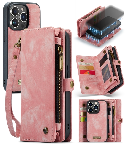 

For iPhone 13 Pro CaseMe-008 Detachable Multifunctional Horizontal Flip Leather Case(Pink)