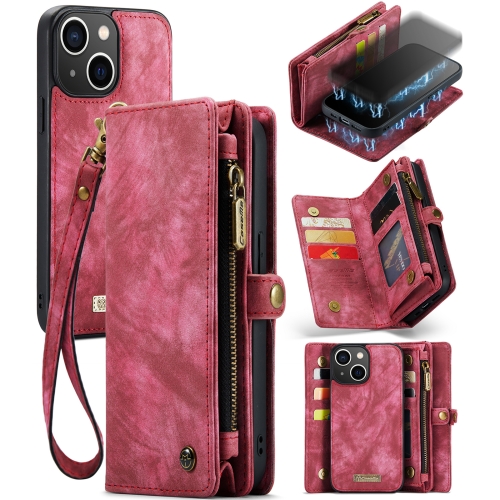 CaseMe-008 Detachable Multifunctional Horizontal Flip Leather Case with Card Slot & Holder & Zipper Wallet & Photo Frame For iPhone 13 mini(Red)