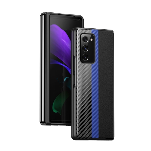 

For Samsung Galaxy Z Fold2 5G Carbon Fiber Texture Contrast Color Four Corners All Inclusive Protective Case(Sapphire Blue)