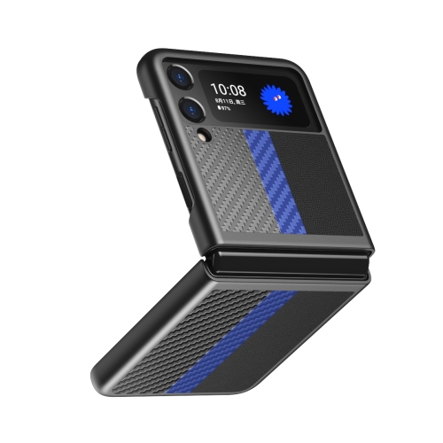 

For Samsung Galaxy Z Flip3 5G Carbon Fiber Texture Contrast Color Four Corners All Inclusive Protective Case(Sapphire Blue)