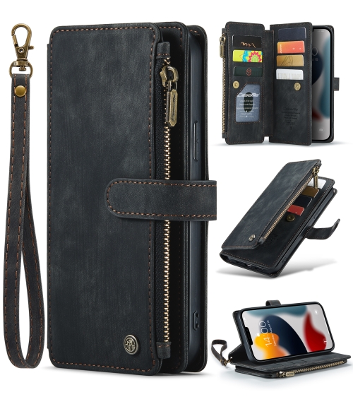 

For iPhone 13 Pro Max CaseMe-C30 PU + TPU Multifunctional Horizontal Flip Leather Case with Holder & Card Slot & Wallet & Zipper Pocket (Black)