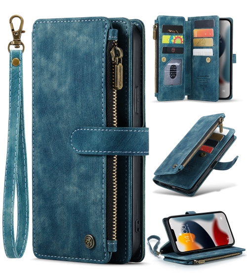 

CaseMe-C30 PU + TPU Multifunctional Horizontal Flip Leather Case with Holder & Card Slot & Wallet & Zipper Pocket For iPhone 13 Pro(Blue)