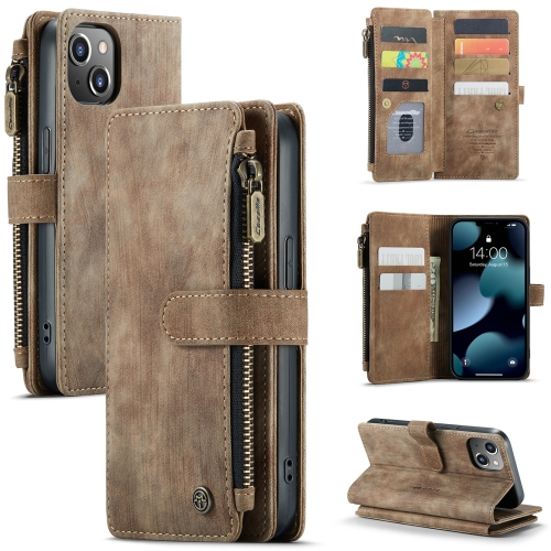 

For iPhone 13 CaseMe-C30 PU + TPU Multifunctional Horizontal Flip Leather Case with Holder & Card Slot & Wallet & Zipper Pocket(Brown)