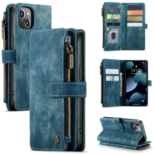 

For iPhone 13 CaseMe-C30 PU + TPU Multifunctional Horizontal Flip Leather Case with Holder & Card Slot & Wallet & Zipper Pocket(Blue)