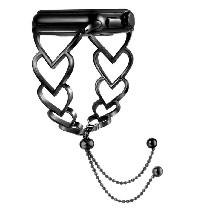 

Heart Metal Watch Band For Apple Watch Series 7 45mm / 6 & SE & 5 & 4 44mm / 3 & 2 & 1 42mm(Black)