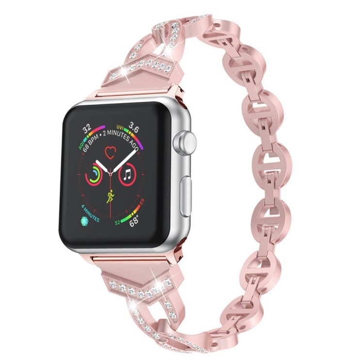 SUNSKY - Diamante Strap de reemplazo de acero inoxidable reloj de reloj  para Apple Watch Series 6 \u0026 SE \u0026 5 \u0026 4 40mm / 3 \u0026 2 \u0026 1 38mm (Rose Gold)