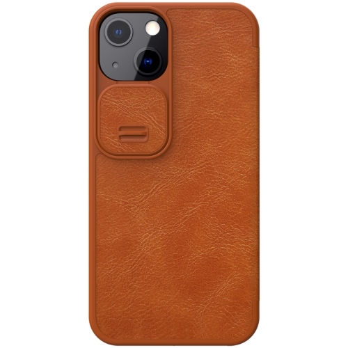 

NILLKIN QIN Series Pro Sliding Camera Cover Design Crazy Horse Texture Horizontal Flip Leather Case with Card Slot For iPhone 13(Brown)