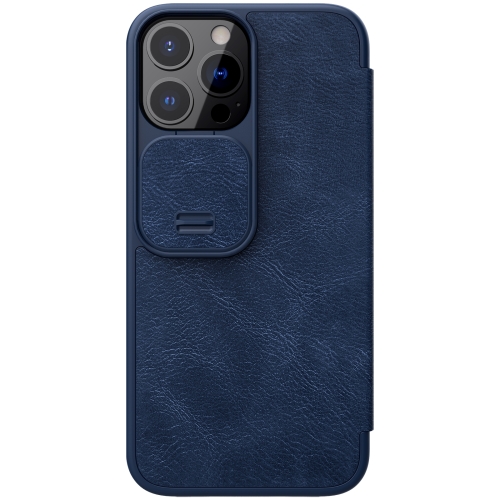 

NILLKIN QIN Series Pro Sliding Camera Cover Design Crazy Horse Texture Horizontal Flip Leather Case with Card Slot For iPhone 13 Pro(Blue)