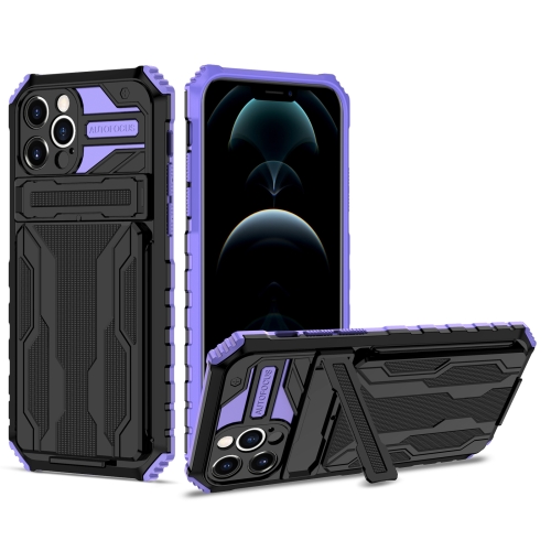 

Armor Card PC + TPU Shockproof Case with Card Slot & Invisible Holder For iPhone 12 Pro Max(Purple)