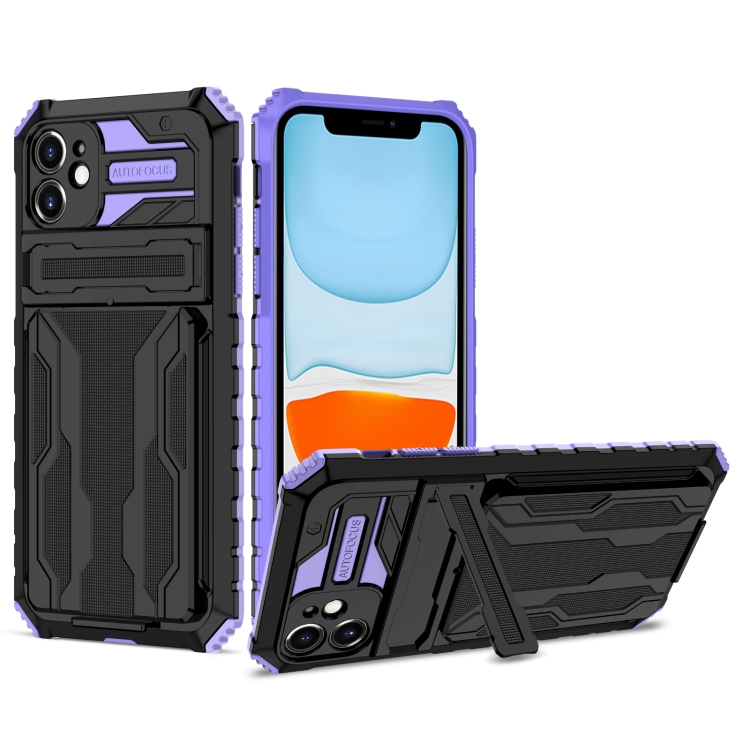 

Kickstand Armor Card Wallet Phone Case For iPhone 11(Purple)