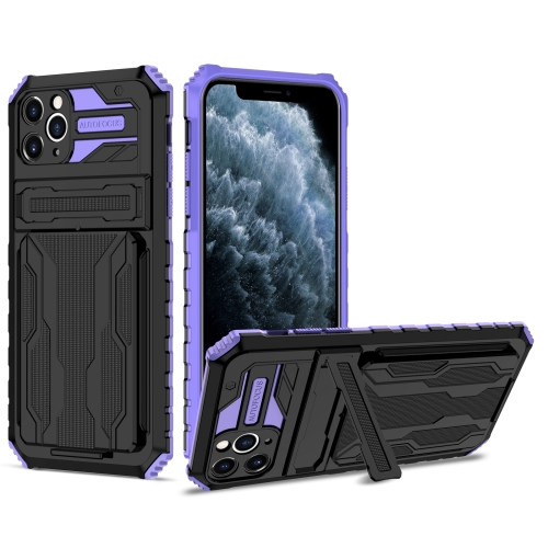 

Kickstand Armor Card Wallet Phone Case For iPhone 11 Pro Max(Purple)