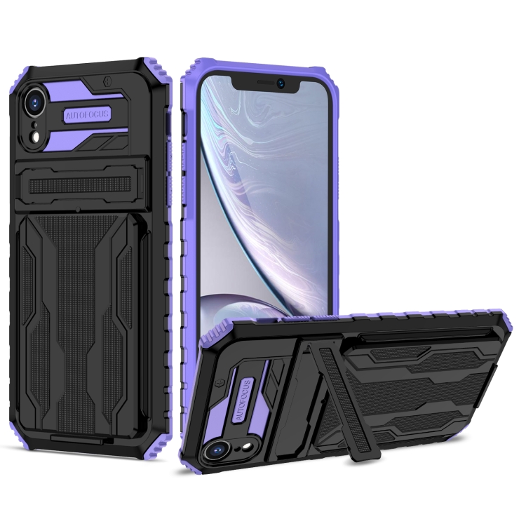 

Kickstand Armor Card Wallet Phone Case For iPhone XR(Purple)