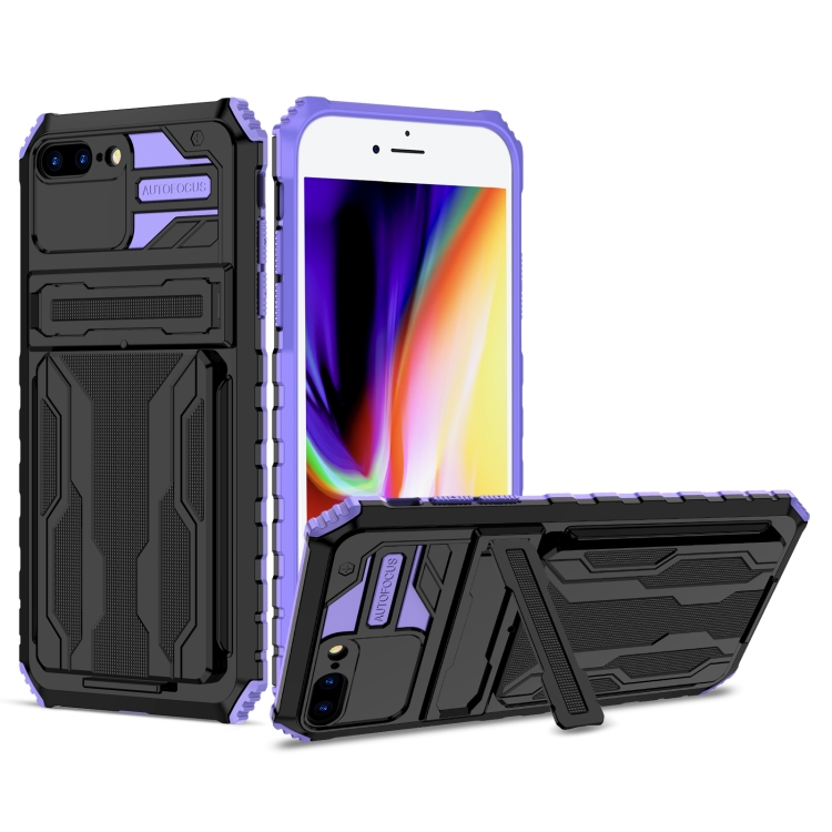 

Armor Card PC + TPU Shockproof Case with Card Slot & Invisible Holder For iPhone SE 2020 / 8 / 7(Purple)