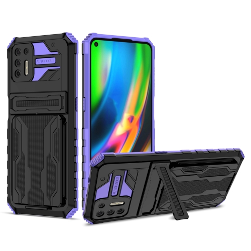 

For Motorola Moto G9 Plus Armor Card PC + TPU Shockproof Case with Card Slot & Invisible Holder(Purple)