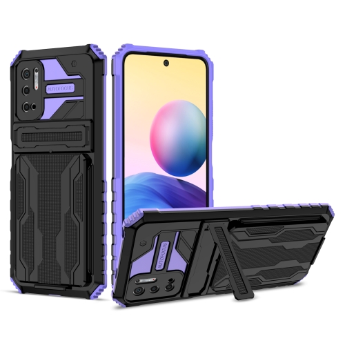 

For Xiaomi Redmi Note 10 5G Armor Card PC + TPU Shockproof Case with Card Slot & Invisible Holder(Purple)