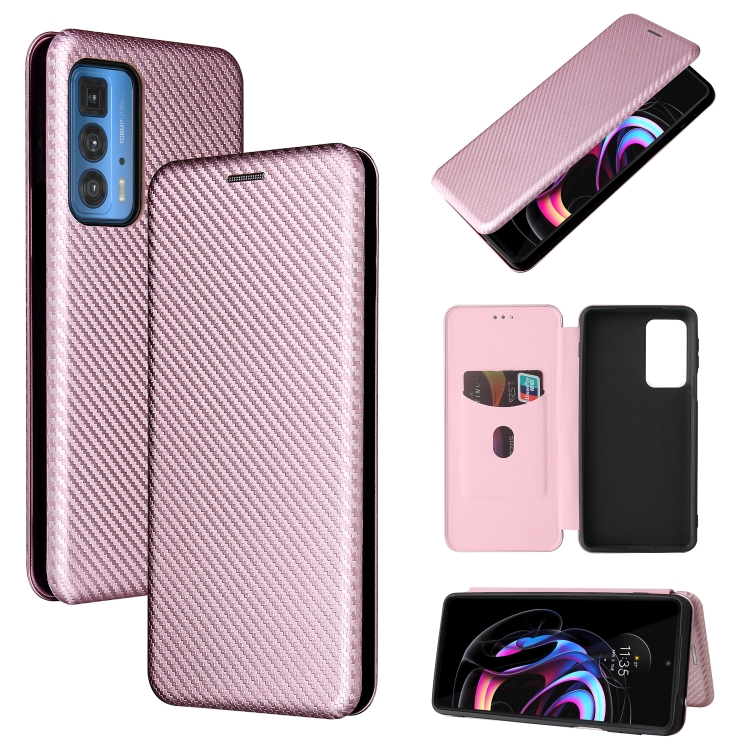

For Motorola Edge 20 Pro Carbon Fiber Texture Magnetic Horizontal Flip TPU + PC + PU Leather Case with Card Slot(Pink)