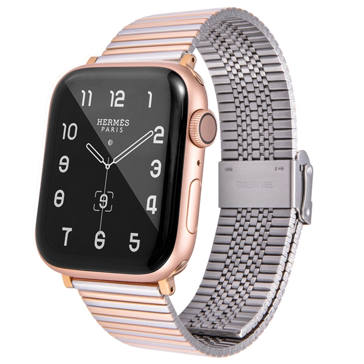 

Multi-baht Steel Replacement Watchband For Apple Watch Series 7 45mm / 6 & SE & 5 & 4 44mm / 3 & 2 & 1 42mm(Steel Between Rose Gold)
