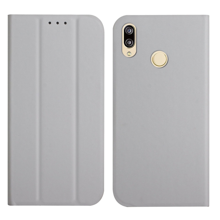 

For Huawei P20 Lite 3-Folding Ultrathin Skin Feel Magnetic Solid Color Horizontal Flip Leather Case with Holder(Grey)