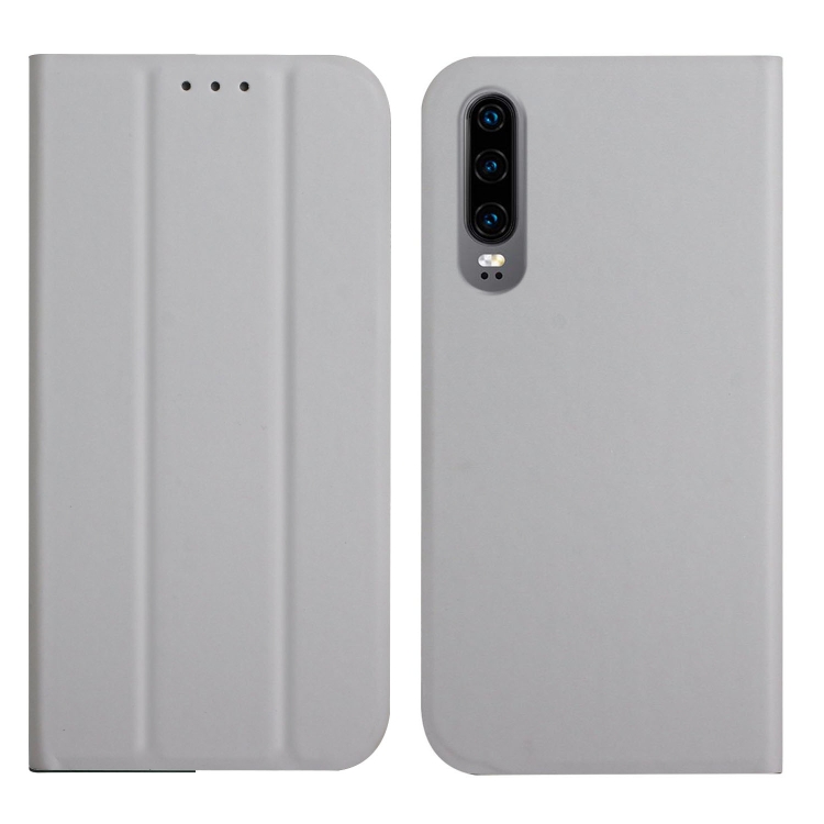 

For Huawei P30 3-Folding Ultrathin Skin Feel Magnetic Solid Color Horizontal Flip Leather Case with Holder(Grey)