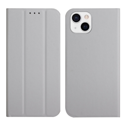 

3-Folding Ultrathin Skin Feel Magnetic Solid Color Horizontal Flip Leather Case with Holder For iPhone 13(Grey)
