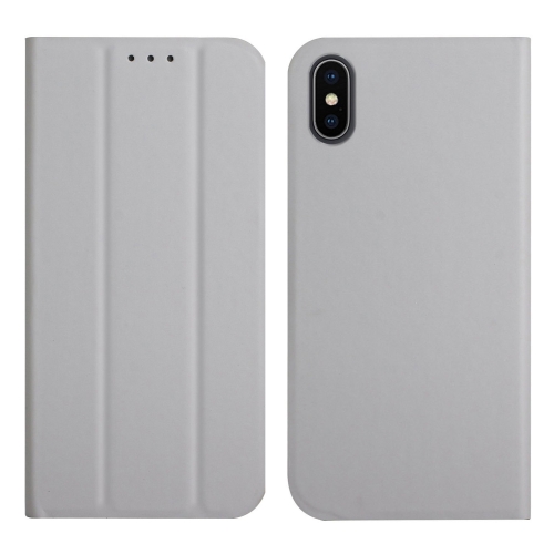 

3-Folding Ultrathin Skin Feel Magnetic Solid Color Horizontal Flip Leather Case with Holder For iPhone X / XS(Grey)