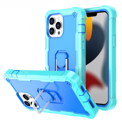 

PC + Rubber 3-layers Shockproof Protective Case with Rotating Holder For iPhone 13 Pro Max(Mint Green + Blue)