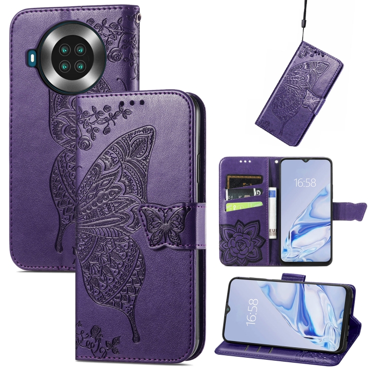 

Butterfly Love Flowers Embossed Horizontal Flip Leather Case with Holder & Card Slots & Wallet & Lanyard For CUBOT Note 20(Dark Purple)